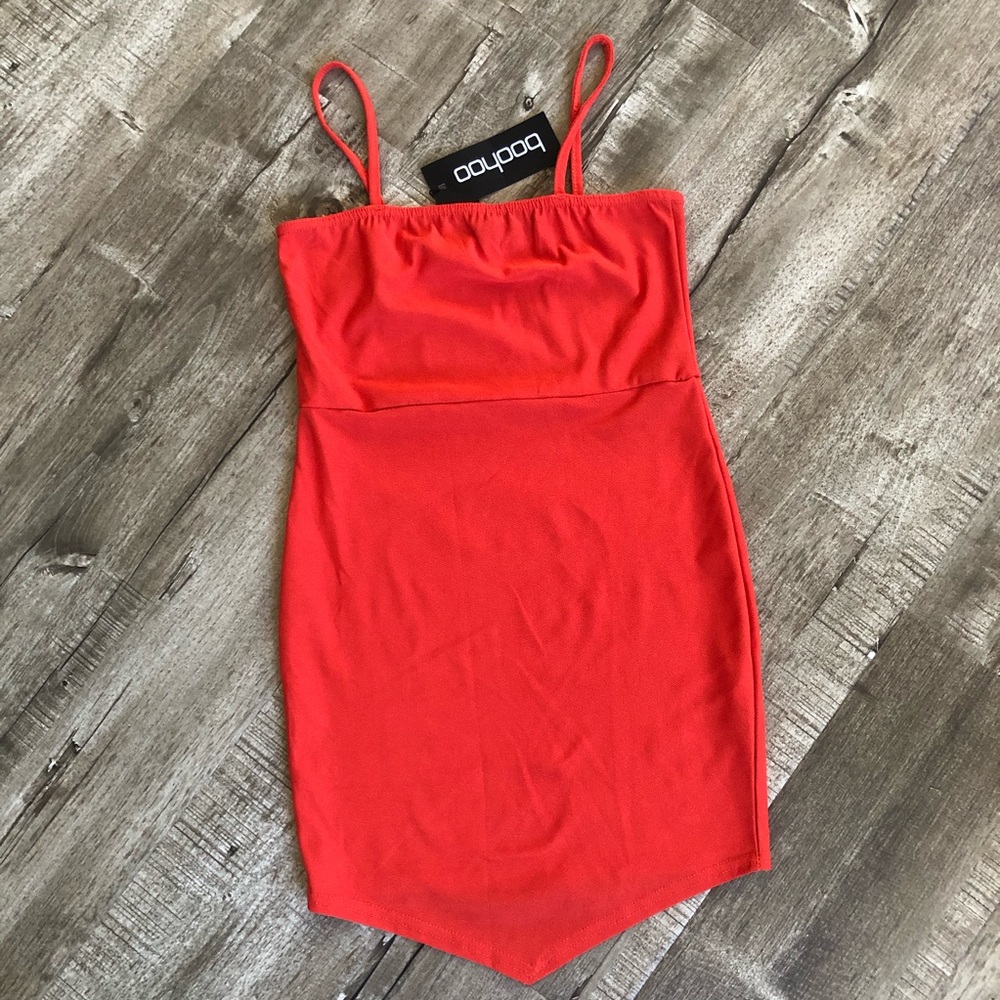 Boohoo Orange V-hem Bodycon Mini Dress NWT - Picture 3 of 8